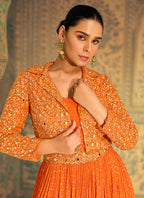 Orange Jaquard Silk Sequins Work  Party Wear Readymade Gown SW242529