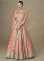 Orange Chinon Silk Embroidery Work Wedding Wear Readymade Anarkali Suit SW527627