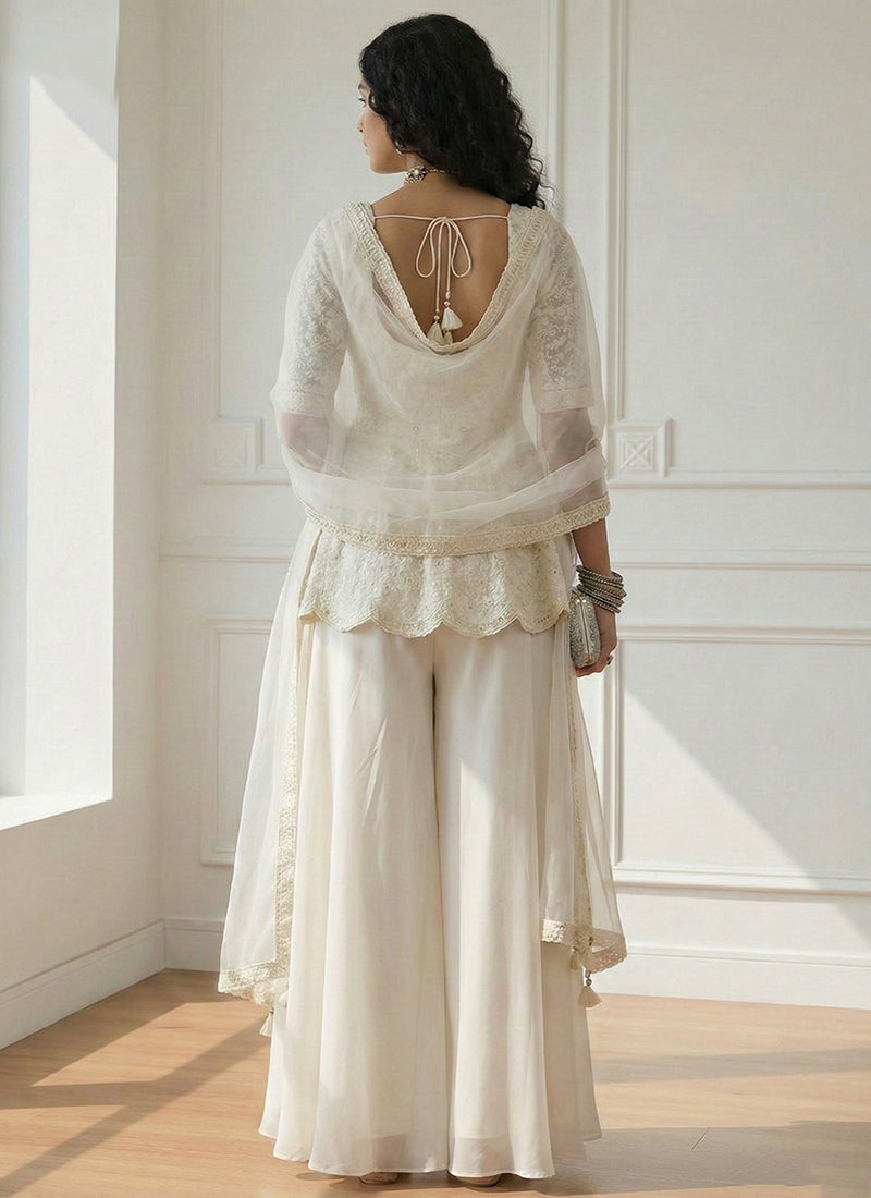 White Georgette  Sequin Work Festival Wear Readymade Plazzo Suit SW719020