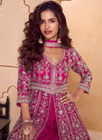 Magenta Chinon Sequins Work  Wedding Wear Readymade Designer Suit SW427340