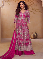 Magenta Chinon Sequins Work  Wedding Wear Readymade Designer Suit SW427340