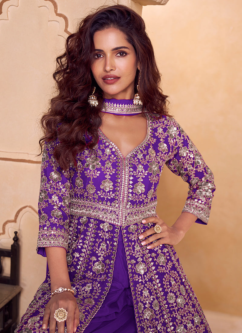 Purple Chinon Sequins Work  Wedding Wear Readymade Designer Suit SW898059