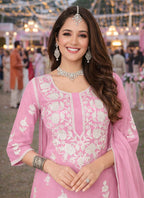 Pink Georgette Thread Work Occasional Wear Readymade Sharara Suit SW459467
