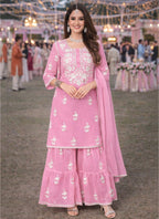 Pink Georgette Thread Work Occasional Wear Readymade Sharara Suit SW459467