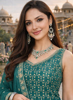 Bottle Green Georgette Sequins Work  Party Wear Readymade Plazzo Suit SW400190