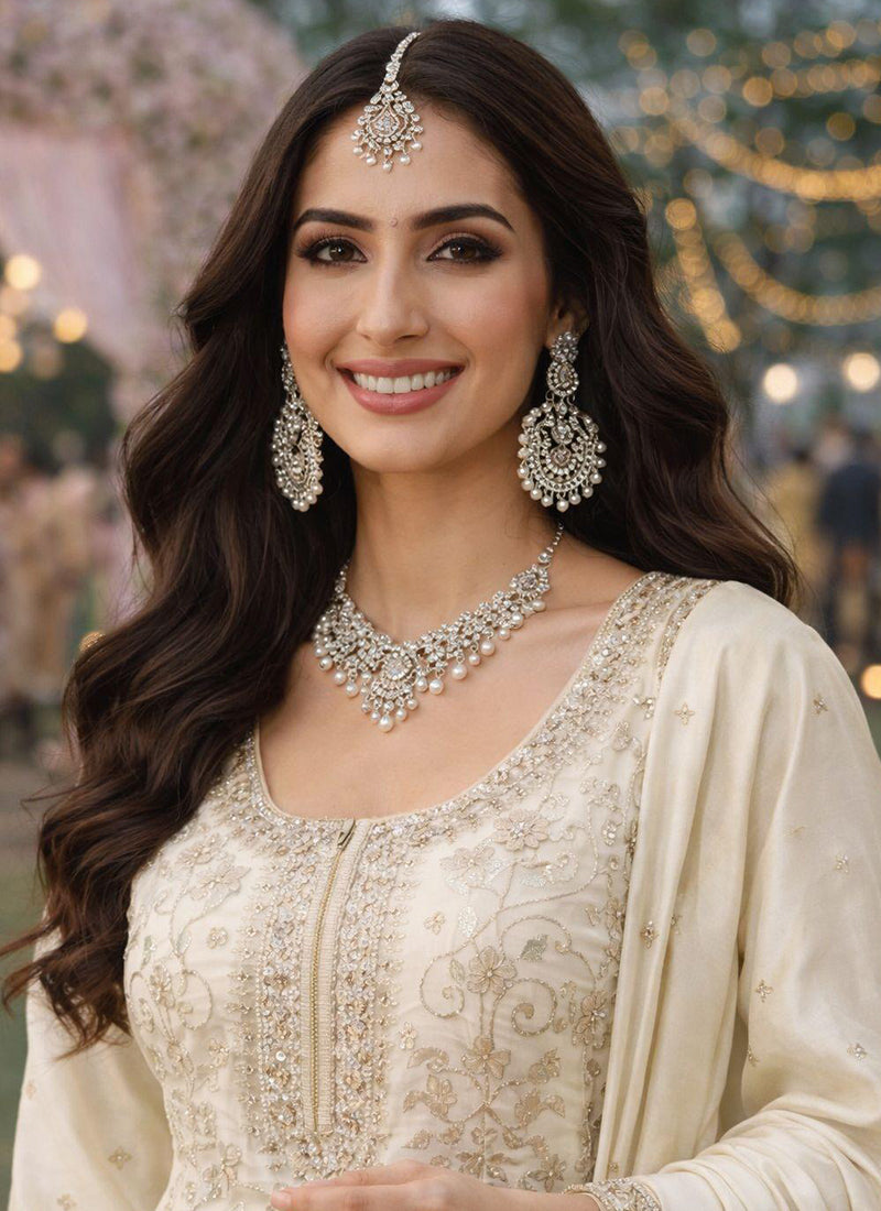 Off White Silk Embroidery Work Eid Wear Readymade Sharara Suit SW211190