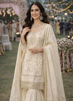 Off White Silk Embroidery Work Eid Wear Readymade Sharara Suit SW211190