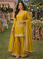Mustard Silk Embroidery Work Eid Wear Readymade Sharara Suit SW487384