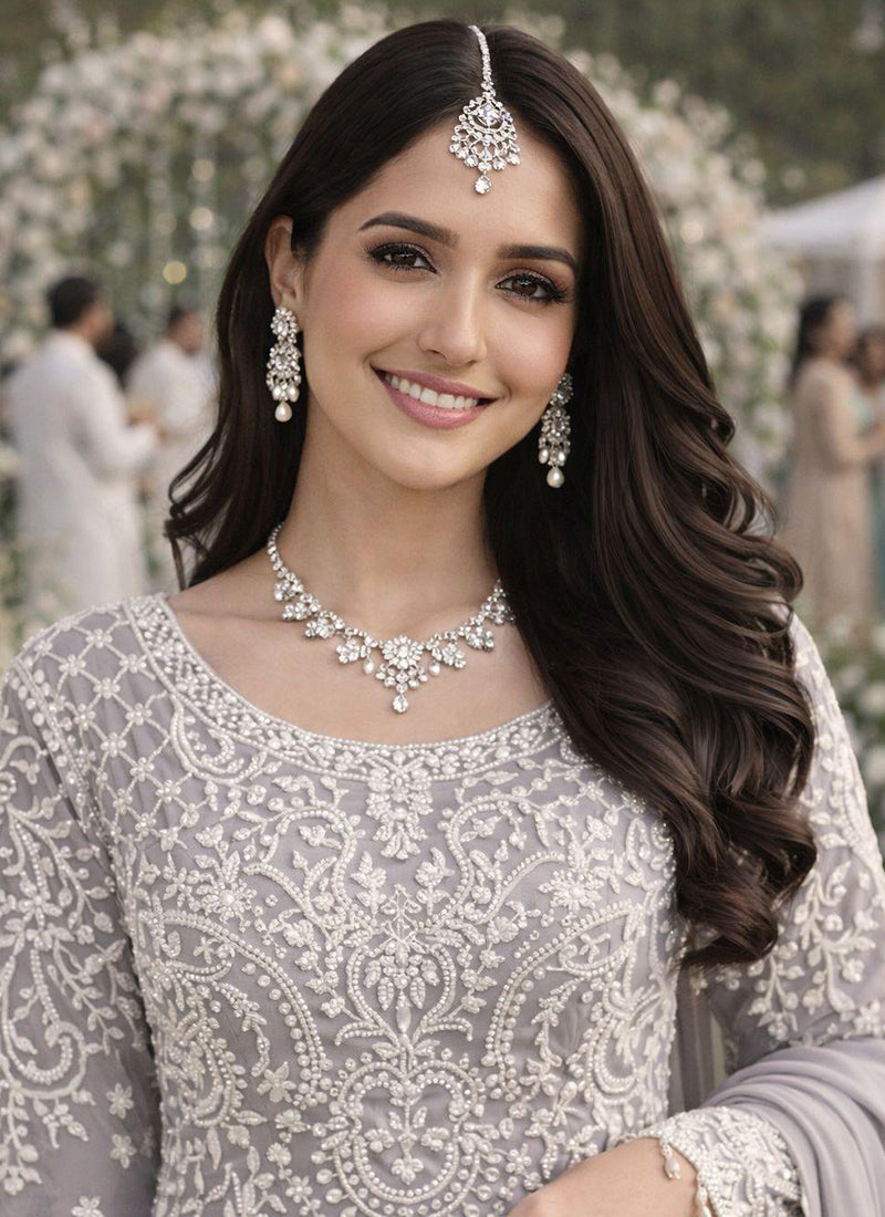 Grey Georgette Embroidery Work Party Wear Readymade Plazzo Suit SW841114