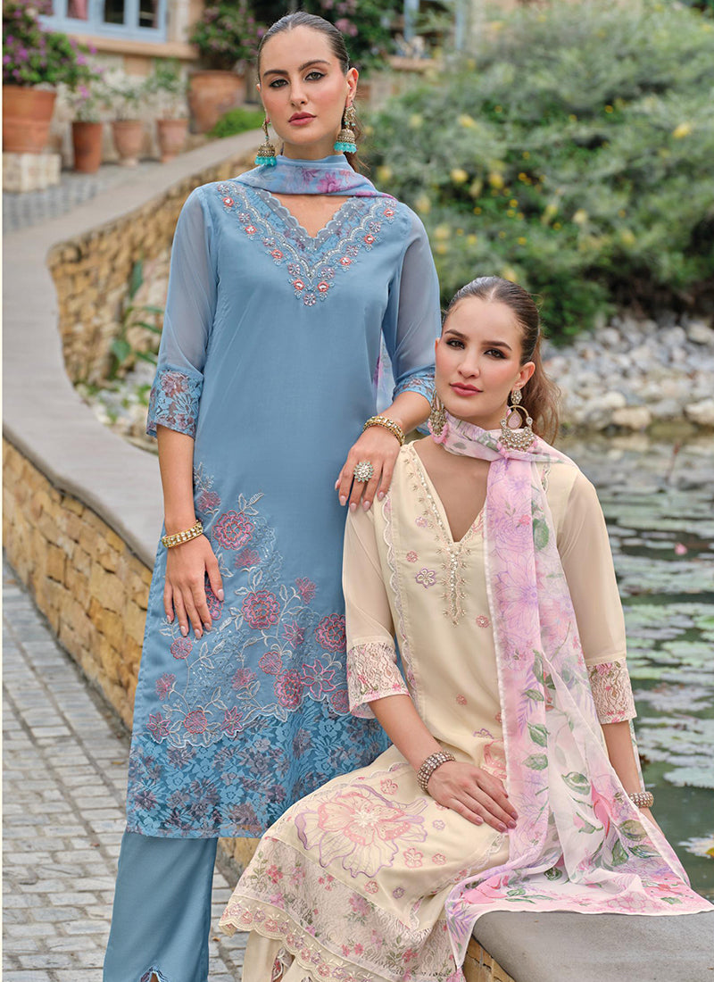 INAYA-3 Exclusive Festive Embroidered Top Bottom Dupatta Set – Full Catalog of 4 Pcs