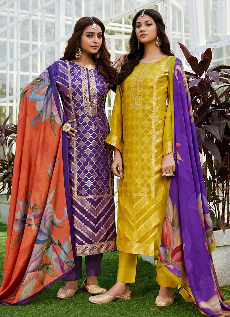 ASHKI Pure Rancard Silk Occasional Wear Unstitched Salwar Suit 4 Pieces Catalog