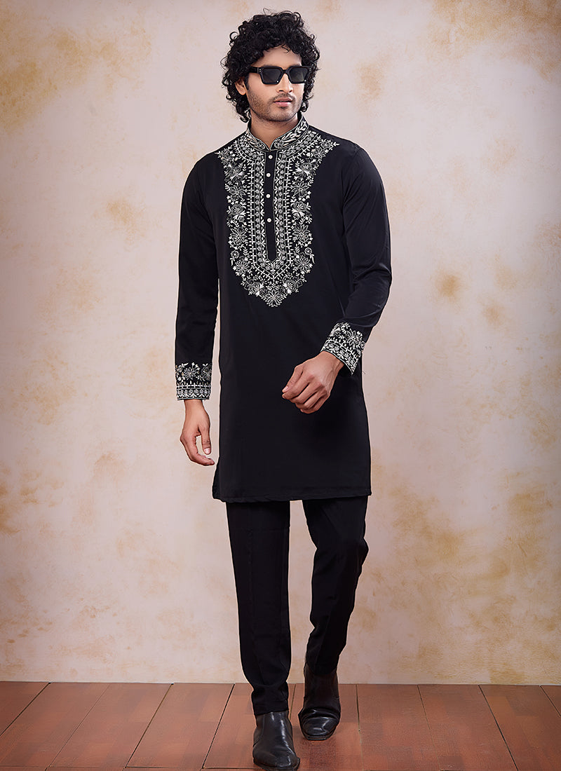 Black Armani  Mirror Work Occasional Wear Readymade Kurta Pajama SW874370