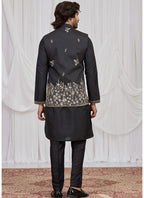 Black Art Banarasi Silk Patten Pcs Festival Wear Readymade Kurta Pajama With Jacket SW899101