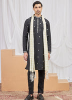 Black Art Silk Patten Pcs Occasional Wear Readymade Kurta Pajama With Stole SW428469