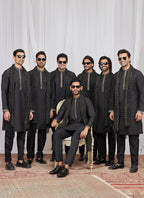 Black Art Silk Patten Pcs Occasional Wear Readymade Kurta Pajama With Stole SW193050