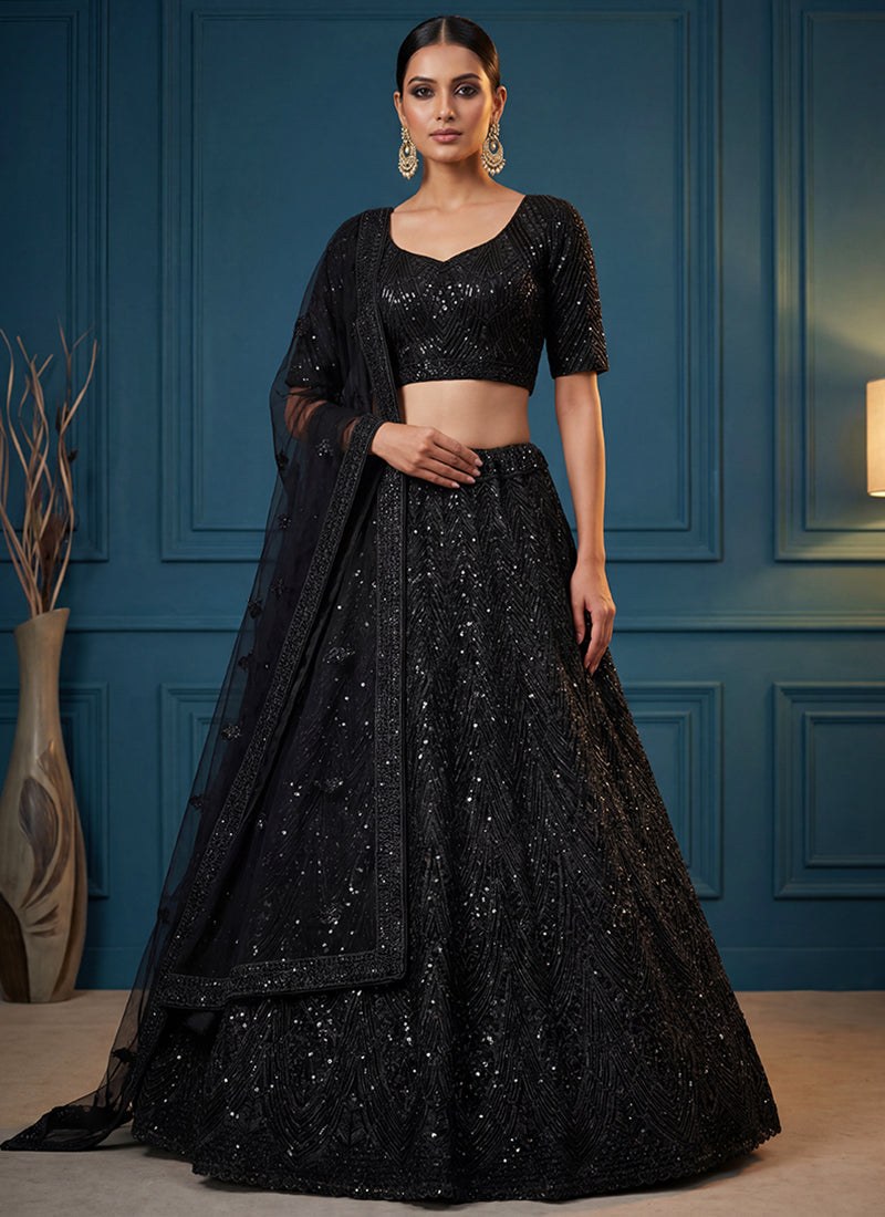 Black Net Sequins Work  Wedding Wear Lehenga Choli SW434007