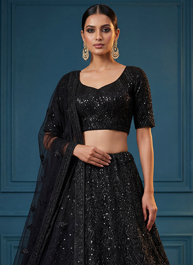 Black Net Sequins Work  Wedding Wear Lehenga Choli SW434007