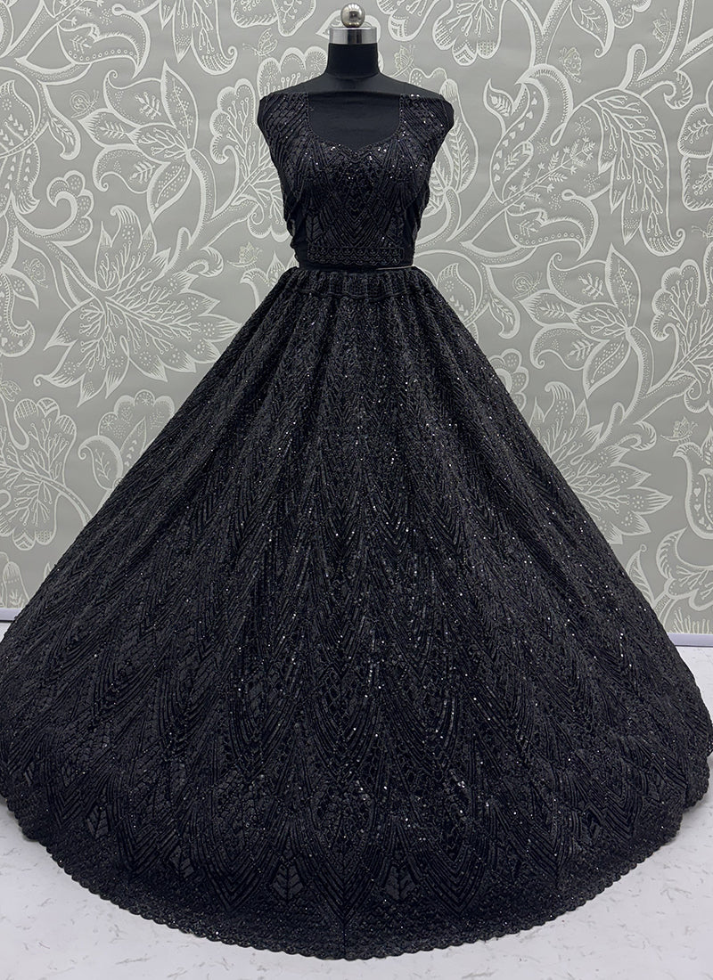 Black Net Sequins Work  Wedding Wear Lehenga Choli SW434007
