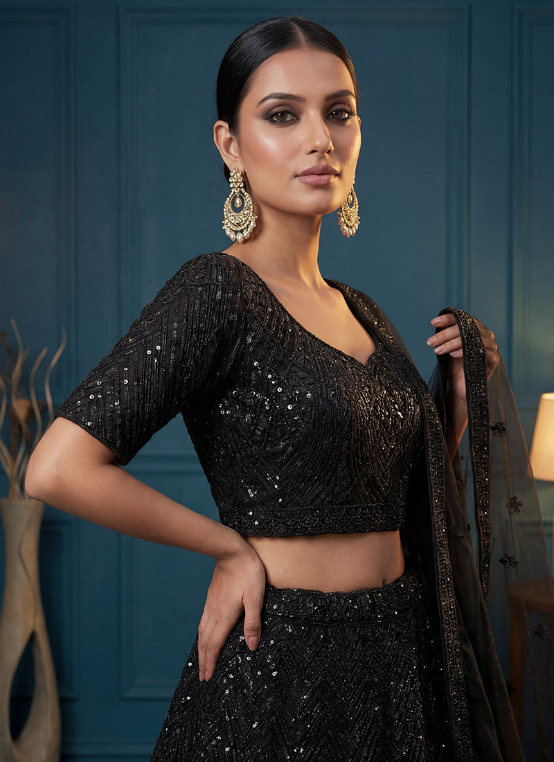 Black Net Sequins Work  Wedding Wear Lehenga Choli SW434007