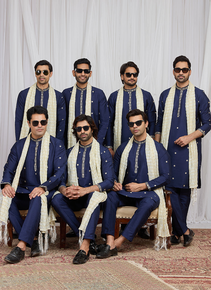 Blue Art Silk Patten Pcs Occasional Wear Readymade Kurta Pajama With Stole SW511286