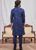 Blue Art Silk Patten Pcs Occasional Wear Readymade Kurta Pajama With Stole SW511286