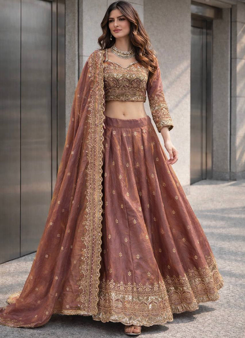 Brown Fendy Silk Sequins Work  Occasional Wear Readymade Lehenga Choli SW324797