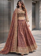 Brown Fendy Silk Sequins Work  Occasional Wear Readymade Lehenga Choli SW324797