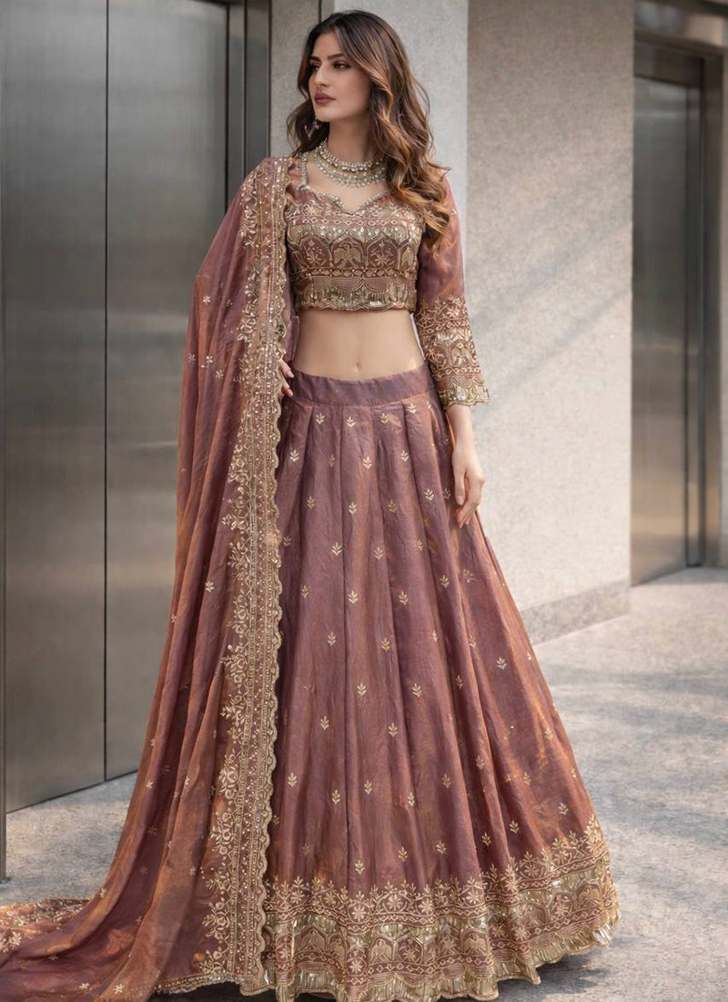 Brown Fendy Silk Sequins Work  Occasional Wear Readymade Lehenga Choli SW324797