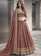 Brown Fendy Silk Sequins Work  Occasional Wear Readymade Lehenga Choli SW324797