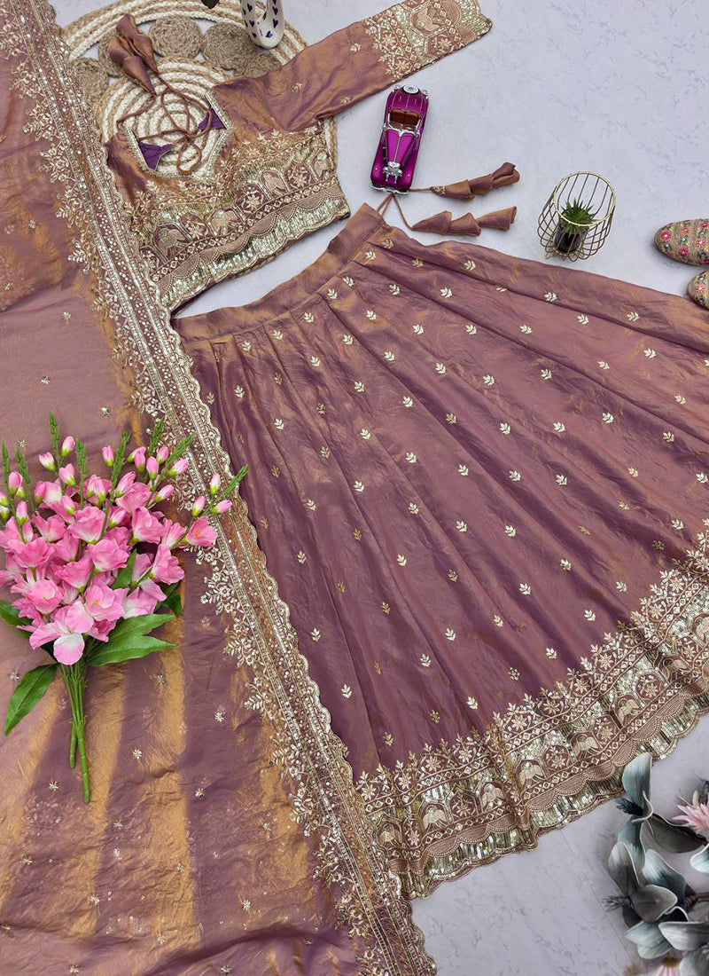Brown Fendy Silk Sequins Work  Occasional Wear Readymade Lehenga Choli SW324797