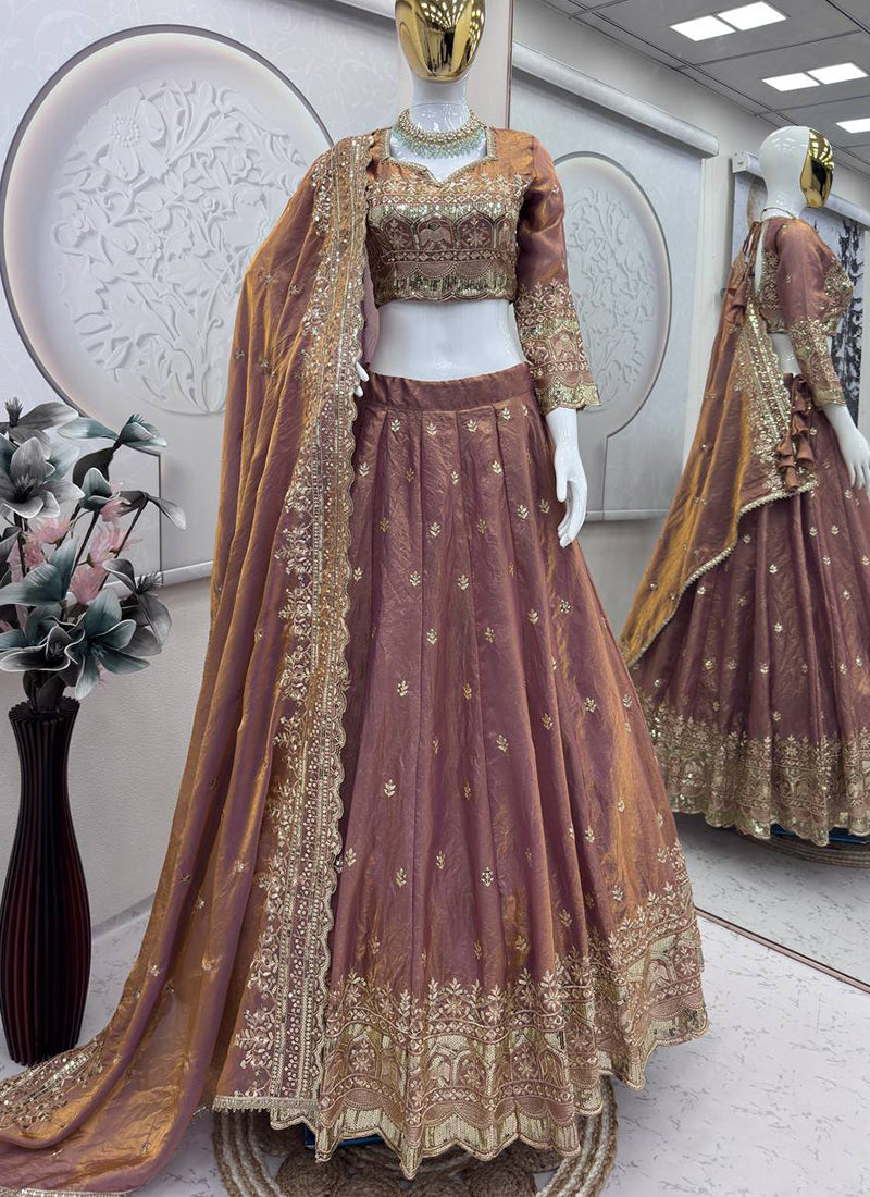 Brown Fendy Silk Sequins Work  Occasional Wear Readymade Lehenga Choli SW324797