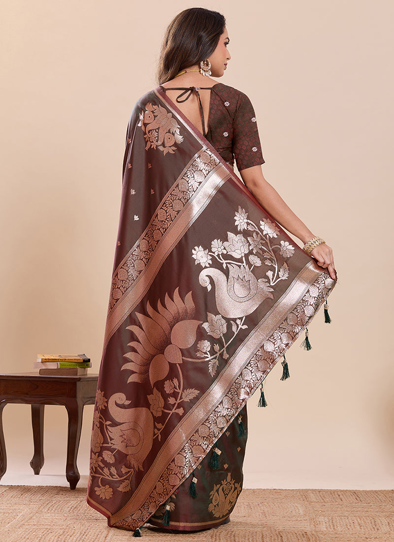 Brown Silk Weaving Work Festival Wear Saree SW763410