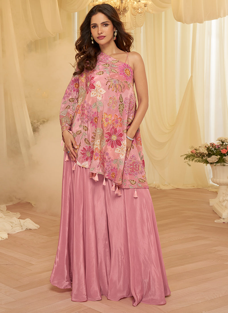 Baby Pink Viscose  Embroidery Work Party Wear Readymade Designer Suit SW463754