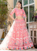 Baby Pink Soft Net Thread Embroidery Work Wedding Wear Lehenga Choli SW226821