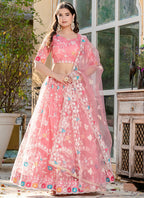Baby Pink Soft Net Thread Embroidery Work Wedding Wear Lehenga Choli SW226821