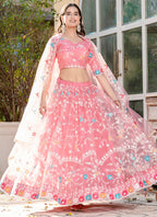 Baby Pink Soft Net Thread Embroidery Work Wedding Wear Lehenga Choli SW226821