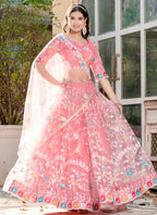 Baby Pink Soft Net Thread Embroidery Work Wedding Wear Lehenga Choli SW226821