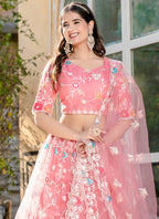 Baby Pink Soft Net Thread Embroidery Work Wedding Wear Lehenga Choli SW226821