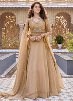 Beige Crunchy Silk Embroidery Work Occasional Wear Lehenga Choli SW916069