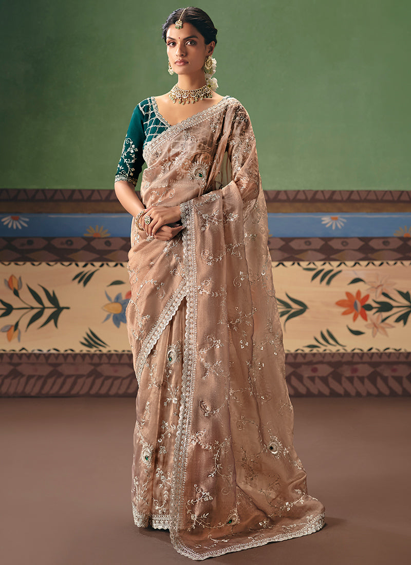 Beige Fancy Embroidery Work Wedding Wear Saree SW357518