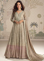 Beige Georgette Sequins Embroidery Work Party Wear Readymade Anarkali Gown SW451391