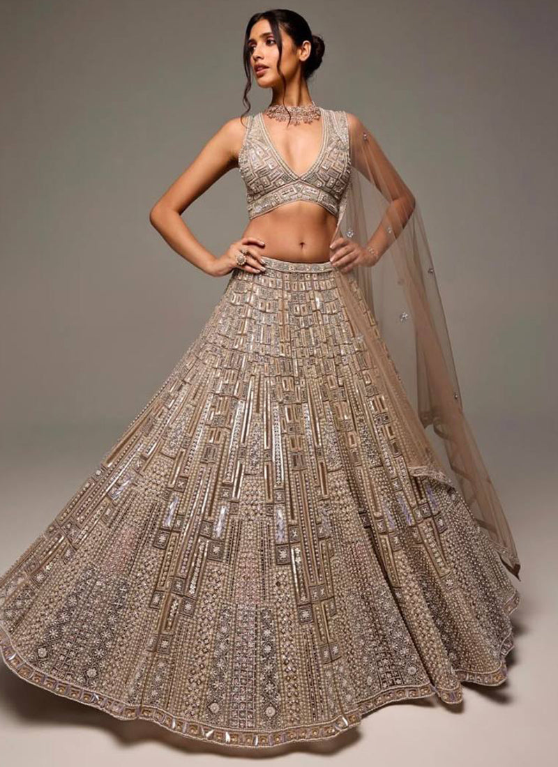 Beige Net Heavy Work Wedding Wear Lehenga Choli SW606584