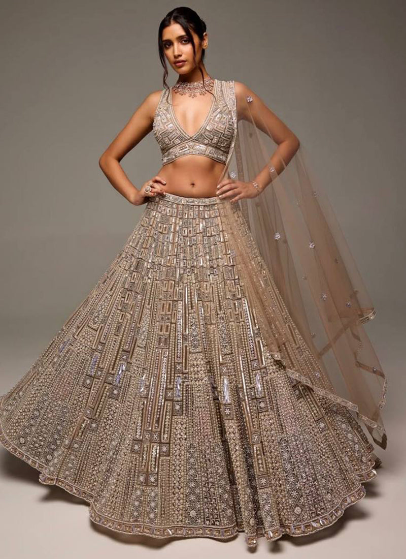 Beige Net Heavy Work Wedding Wear Lehenga Choli SW606584