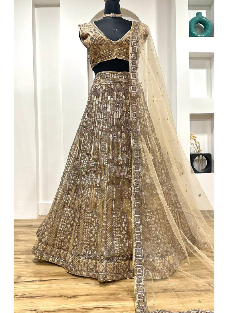 Beige Net Heavy Work Wedding Wear Lehenga Choli SW606584