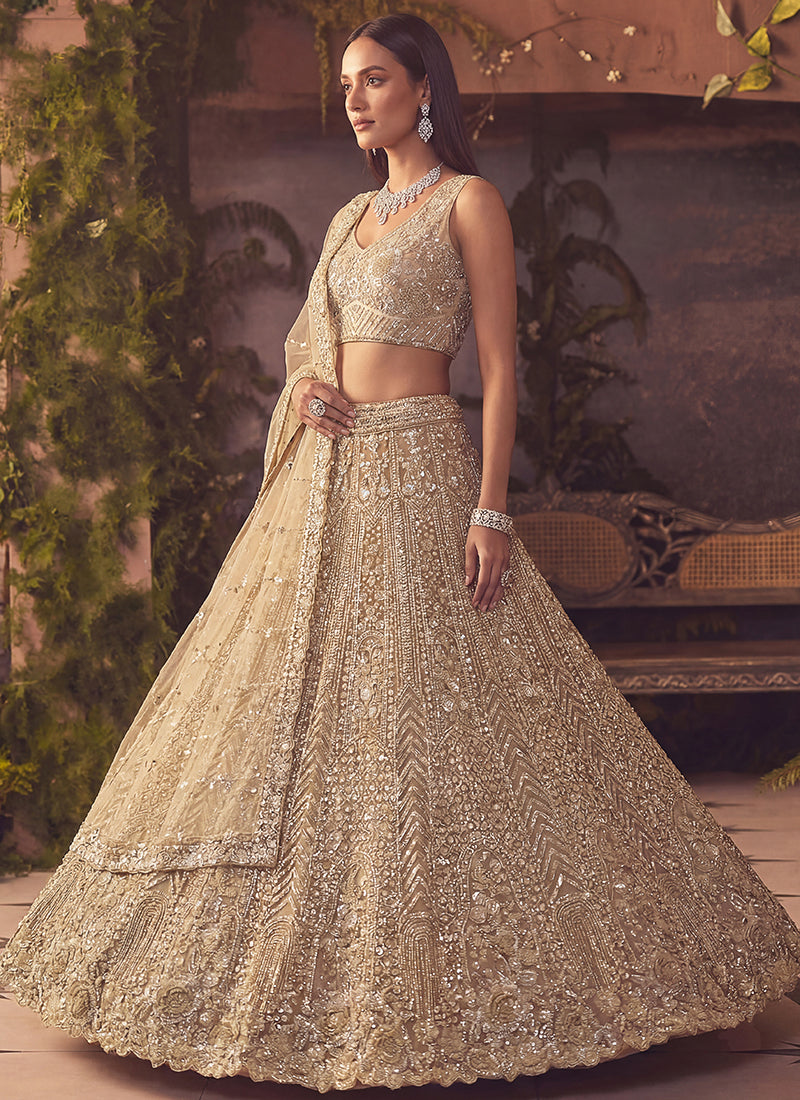 Beige Net Sequins Work  Wedding Wear Lehenga Choli SW600054