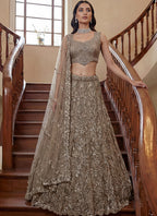 Beige Net Thread Work Wedding Wear Lehenga Choli SW796612