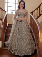 Beige Net Thread Work Wedding Wear Lehenga Choli SW796612