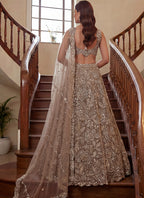 Beige Net Thread Work Wedding Wear Lehenga Choli SW796612