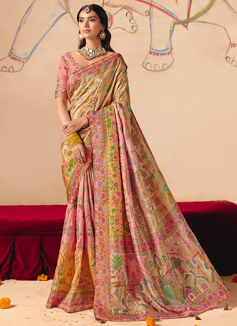 Beige Silk Sequins Work  Wedding Wear Saree SW930139