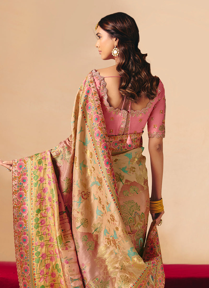 Beige Silk Sequins Work  Wedding Wear Saree SW930139